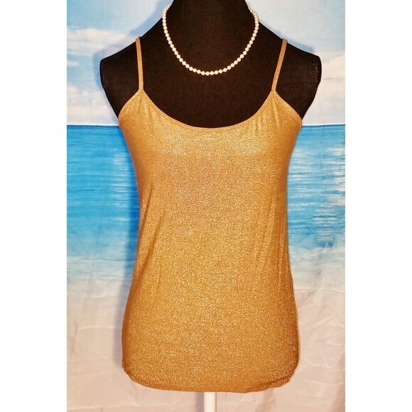 Lot Set of 2 GOLD and BROWN Woman's CAMI Top CAMISOLE Soft Shell Layer Shirt MED - Picture 2 of 7